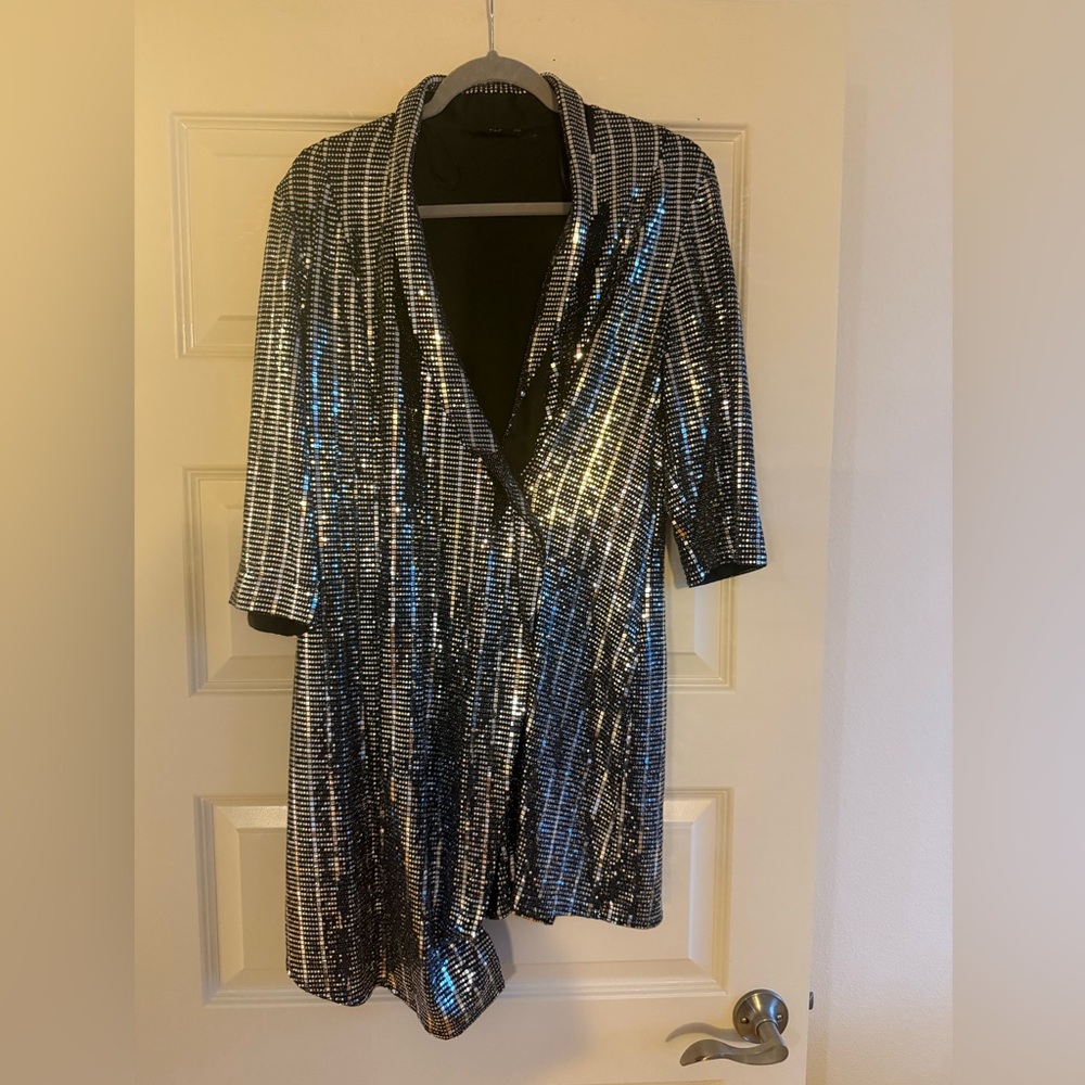 Shimmering Silver and Black Mini Dress